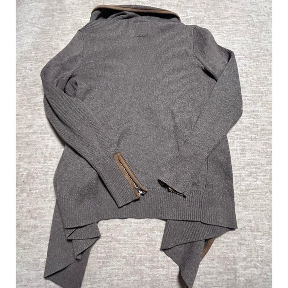 Abercrombie &‎ Fitch Open Front Cardigan Women's M Gray Suede Trim Pockets Zip - Picture 5 of 5